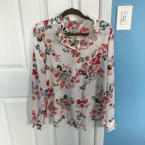 LOFT floral ruffle long sleeve top